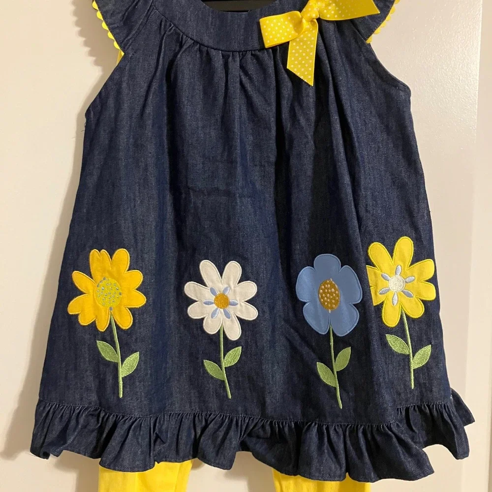 Good Lad Toddler Girls 4T Chambray Flower Applique Tunic and Leggings Set Yellow